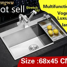 Кухонная ручная раковина одинарная мойка из нержавеющей стали 304, высокое качество, Горячая, 68x45 см