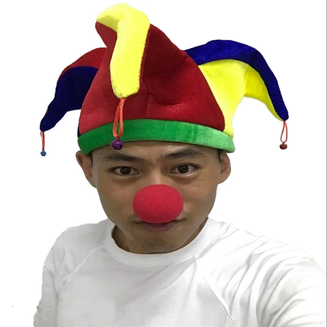 Three Horns Cplors Hat Funny Multicolor Halloween Jester Clown Mardi