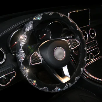 

Luxury Crystal Colorful Rhinestone Car Steering Wheel Covers Diamante Rhinestone Car Covered Steering-Wheel Plush Accessories