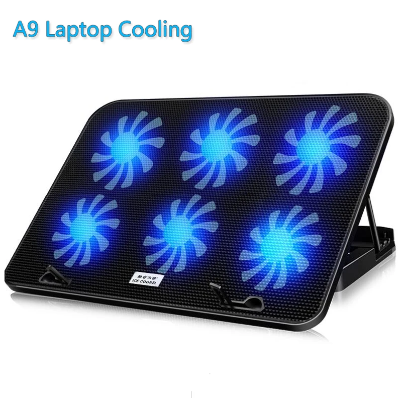 

A9 Laptop cooler 2 USB Ports and Six cooling Fan Quiet Heatsink Adjust Wind Speed laptop cooling pad Notebook Stand 12-17 inch