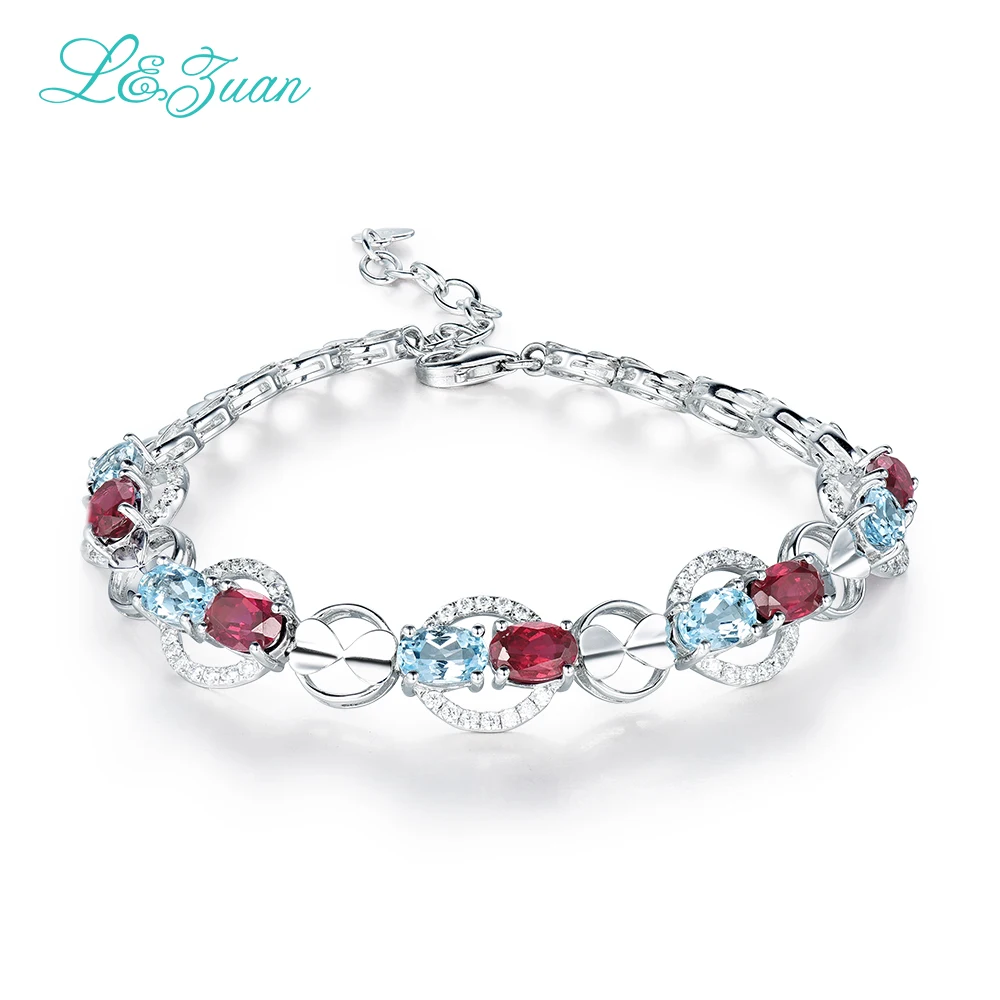 

l&zuan 925 Silver Bracelets For Women 3.65ct Garnet With Topaz Trendy Natural Gemstones Party hand chain Fine Jewelry