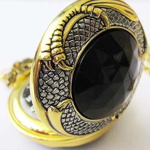 Золото Тон Pattern Китайский дракон кварцевые карманные часы Freeship круто|pocket watch|quartz