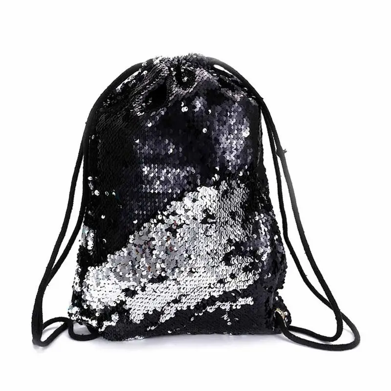 Мода Русалка блёстки Drawstring рюкзак для женщин блеск Bling сумки на плечо Реверсивный пляжная сумка обувь для девочек путешествия повседневное