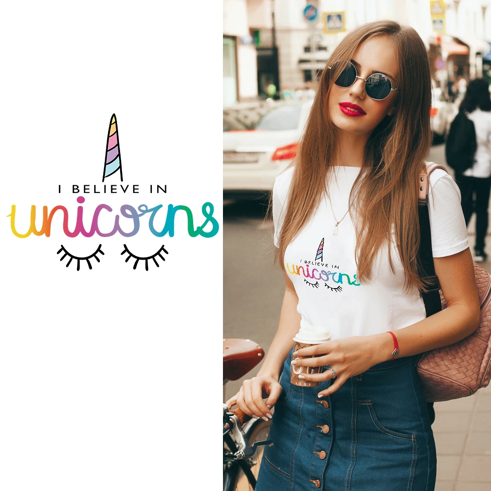 

I Believe In Unicorns Heat Transfer Iron on Stickers A-level Washable Patches for Clothes T-shirt Appliqued Decoration Patch