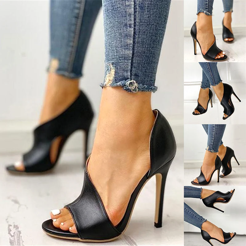 

2019 Hot Sale Summer New Personality Fashion Ladies Summer High Heels Sandals Peep Toe PU Women Shoes for Casual Office PO66