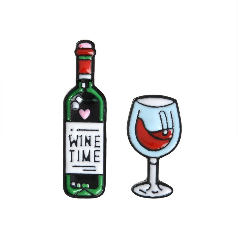 1-2 шт., эмалированная булавка для вина, бокал для вина и вина, броши в виде бутылки, винное время, крошечная металлическая брошь на булавке, значок, подарок для женщин, мужчин, влюбленных - Окраска металла: 2pcs