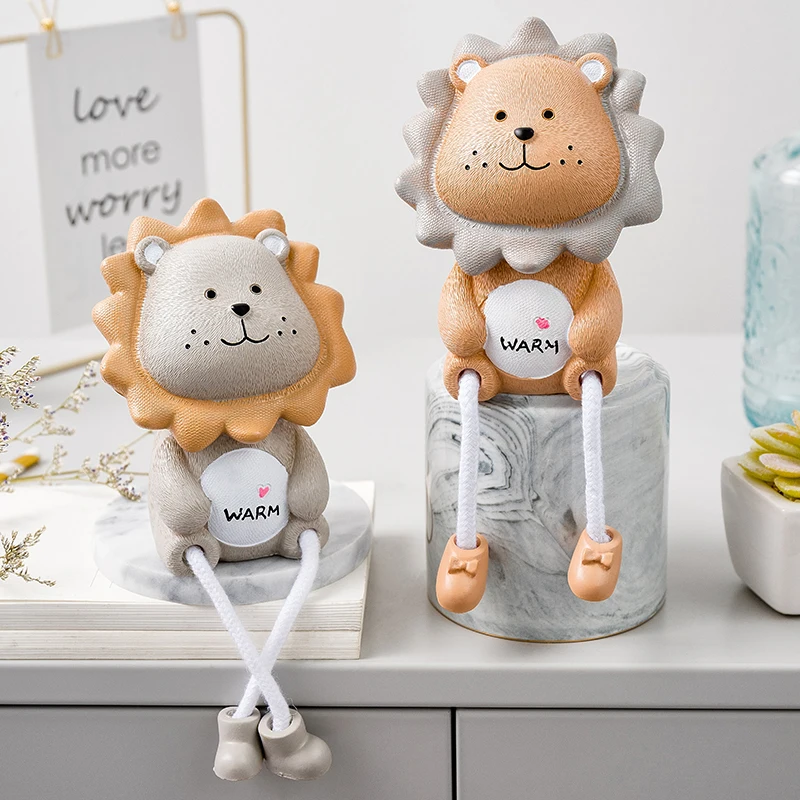 Best Cartoon Hanging Foot Doll Lion and Bear Home Decoration Living Room Bookcase Study Desktop Cute Kid Birthday