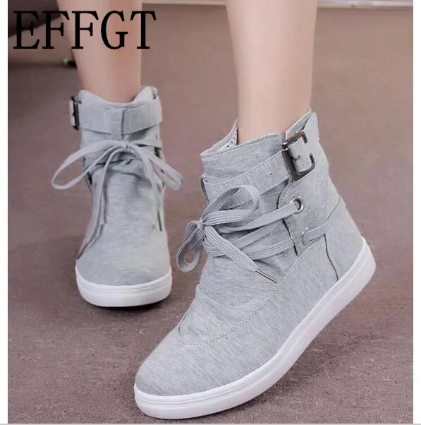 

EFFGT 2019 new style fashion women canvas shoes women Casual Lace Up High women boots Martin knight boots free shipping