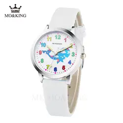 Модные часы Для женщин детские часы коробки Радуга животного для девочек кожаный ремешок аналог, кварцевый сплав наручные часы A1