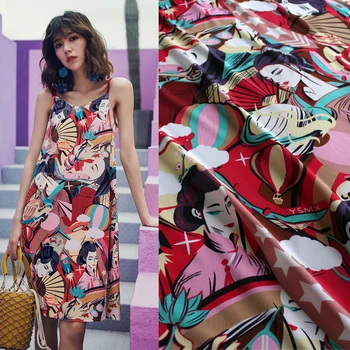 

150cm Japanese printed fabric meter without perspective chiffon fabric material soft shirt dress Japanese fabric child fabrics