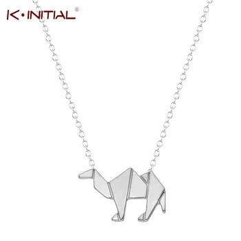 New! 1Pcs Gold Silver Cute Origami Camel Pendant Necklace for Women Animal Jewelry Statement Chain Pendant Necklaces