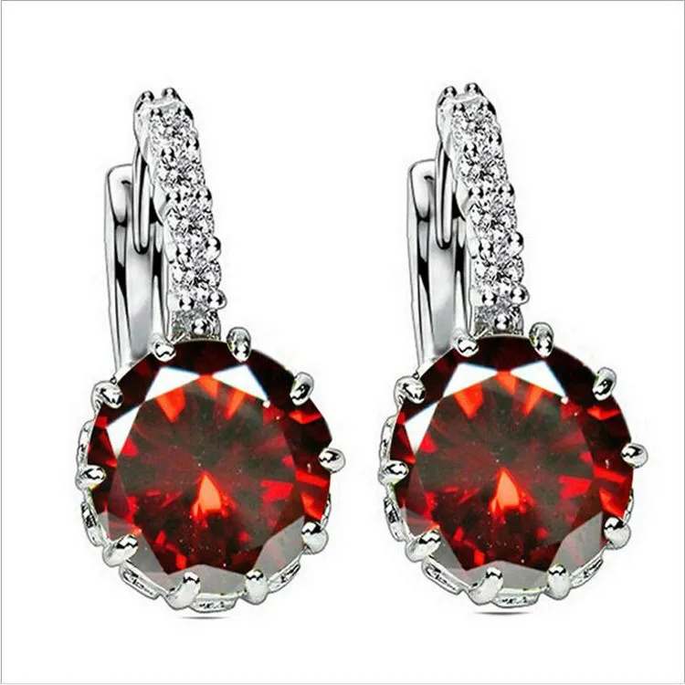 

2019 New Blue Luxury Ear Clip Earrings for Women Round with Cubic Zircon Flower Earrings Women Jewelry