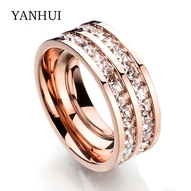 

YANHUI Luxury Jewelry Rings Original Rose Gold Color Full Stellux Crystal CZ Ring Fashion Wedding Rings Gift For Women LR34