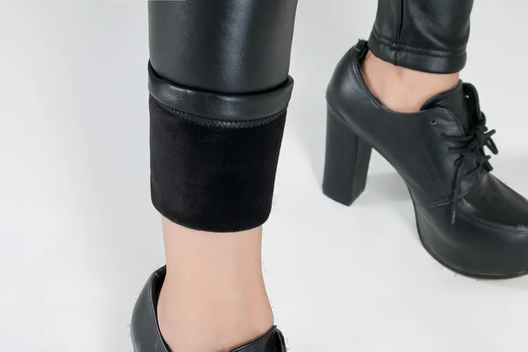 2017 Women's winter high waist warm PU leather pants female plus velvet thick fur imitation sheepskin female leggings (9)