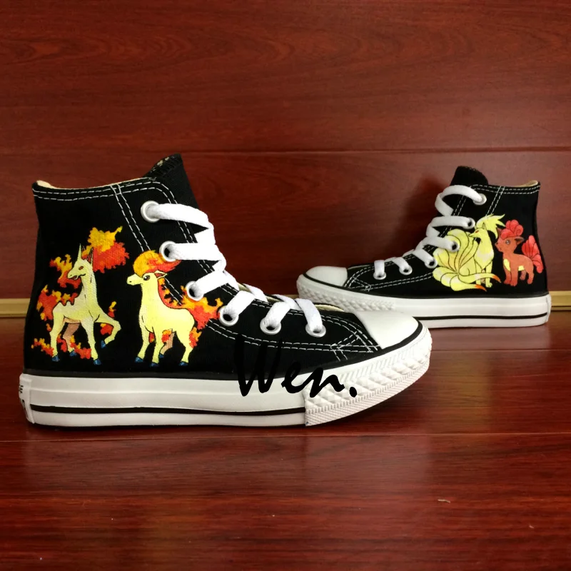 

Wen Hand Painted Shoes Design Custom Pokemon Pocket Monster Ninetales Rapidash Ponyta Vulpix High Top Boys Girls Canvas Sneakers