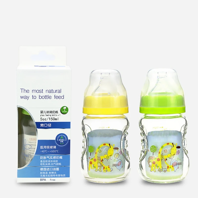 150 мл Baby Bottle дети учатся кормления Бутылка питьевой воды, молока Стекло мультфильм милый ребенок бутылочку для кормления