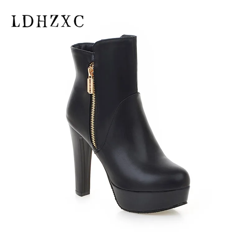 

LDHZXC 2019 Large Sizes 33-43 Party Booties Woman Fashion High Heels Women's Shoes Sexy Add Fur Winter Ankle Boots female