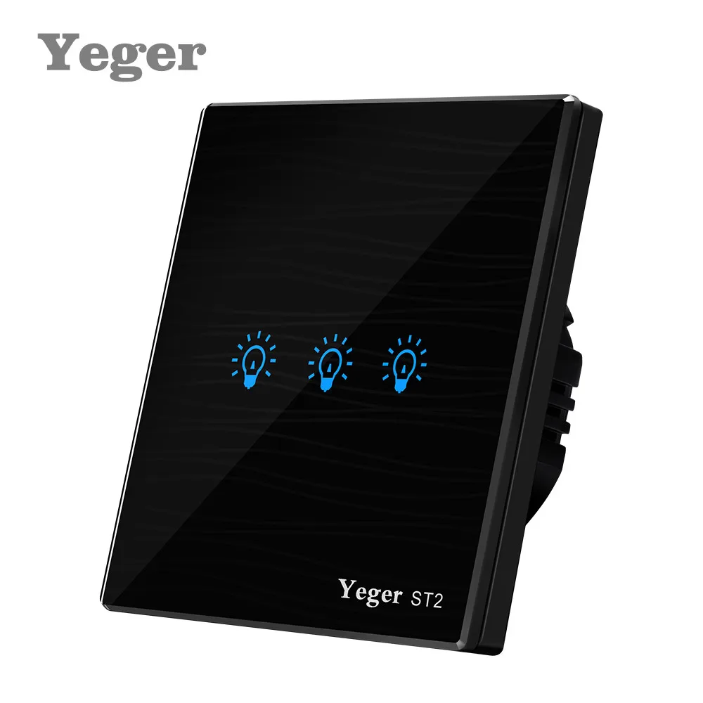 Yeger EU/UK Touch Switch LED Wall Light Switch 110 240V 3 Gang 1 Way Waterproof Crystal Tempered