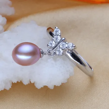 

Eternal wedding Women Gift word 925 Sterling real [bright pearl] natural freshwater dripping pearl ring, genuine adjustab