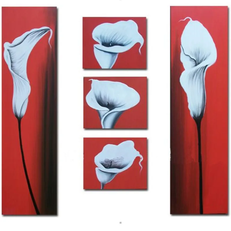 

Handpainted Abstract White Lily Flowers Oil Painting Handmade Canvas Floral Paintings Modern Decor Wall Art 3 Panel Red Pictures