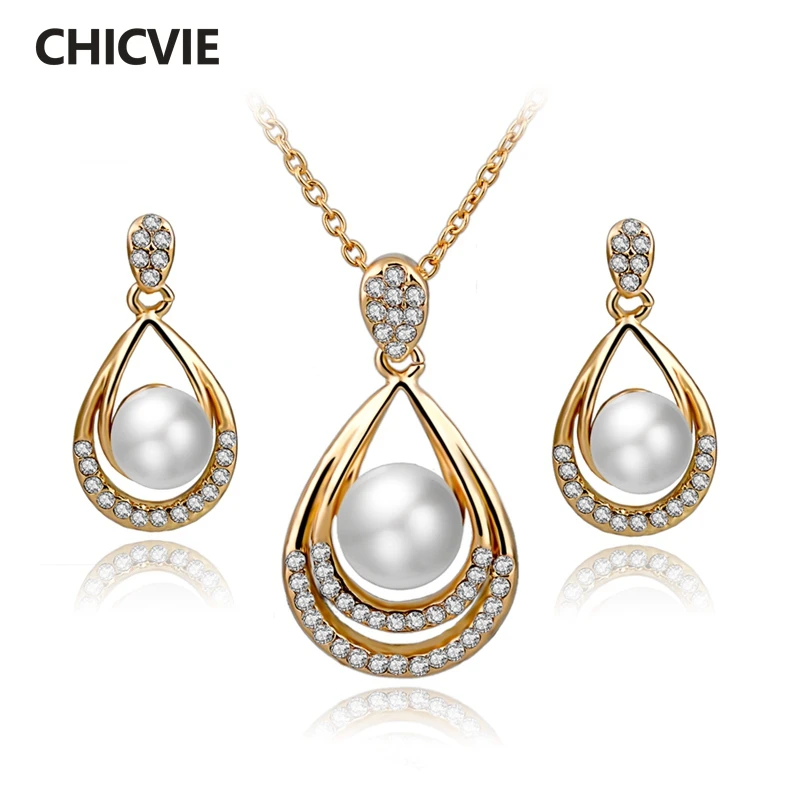 

Summer 2015 Pearl Jewelry Sets For Women 18k Gold Silver Crystal Earrings Necklace Set Wedding Accessories Jewellery SET140029