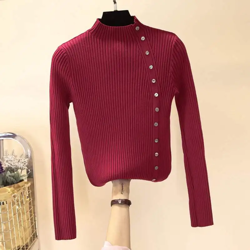 GIGOGOU осень зима толстый женский свитер Пуловеры с кнопками водолазка базовый джемпер Топ Тонкий мягкий длинный рукав Pull Femme свитер