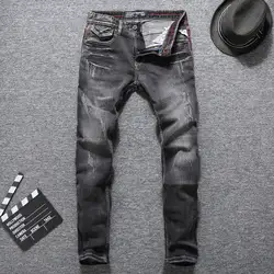Качественные модные мужские джинсы в винтажном стиле; итальянские дизайнерские классические мужские узкие джинсы; хлопковые брюки;