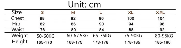 Surf coat size table