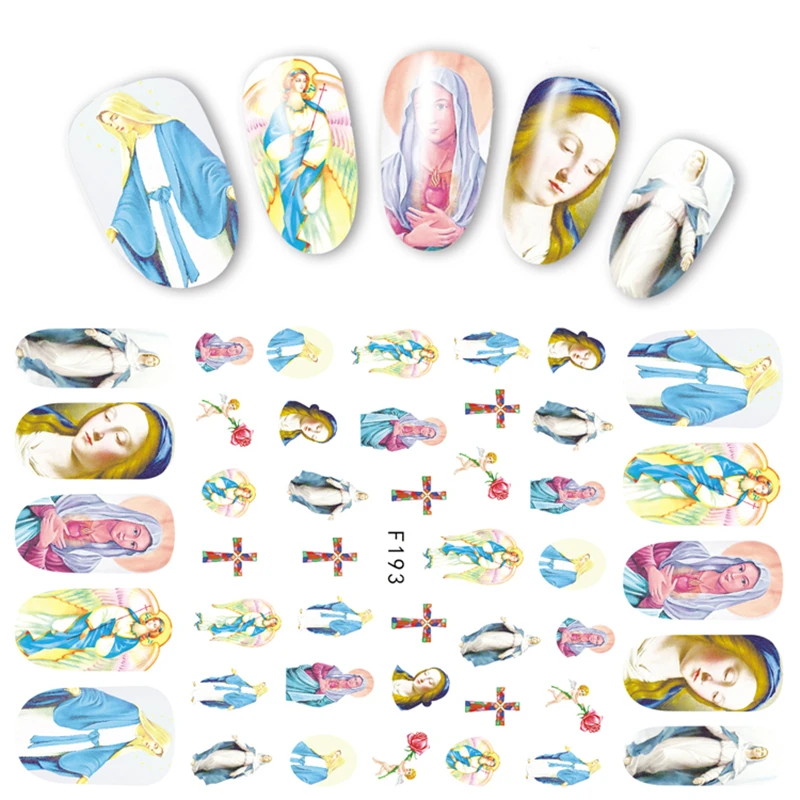 

1 Sheet Ultrathin Adhesive Craft 3D Nail Art Stickers Rose Cross Virgin Mary Designs Nail Decals Decoration Retail Package