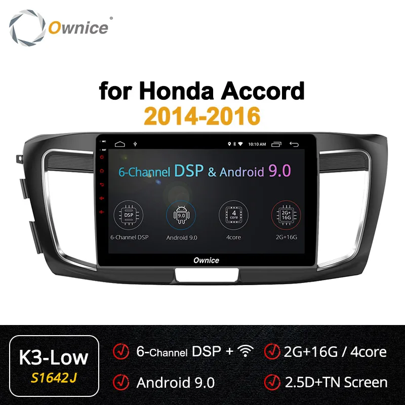 Ownice 10.1" Android 9.0 Car Radio Player GPS Navi k3 k5 k6 for HONDA Accord 9 DVD 4G LTE 360 Panorama DSP SPDIF - Цвет: S1642 K3-Low