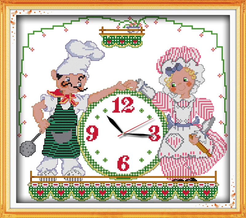 

oneroom clocks style The cooks cross stitch kitchen patterns kits stamped fabric 14CT and 11CT for children