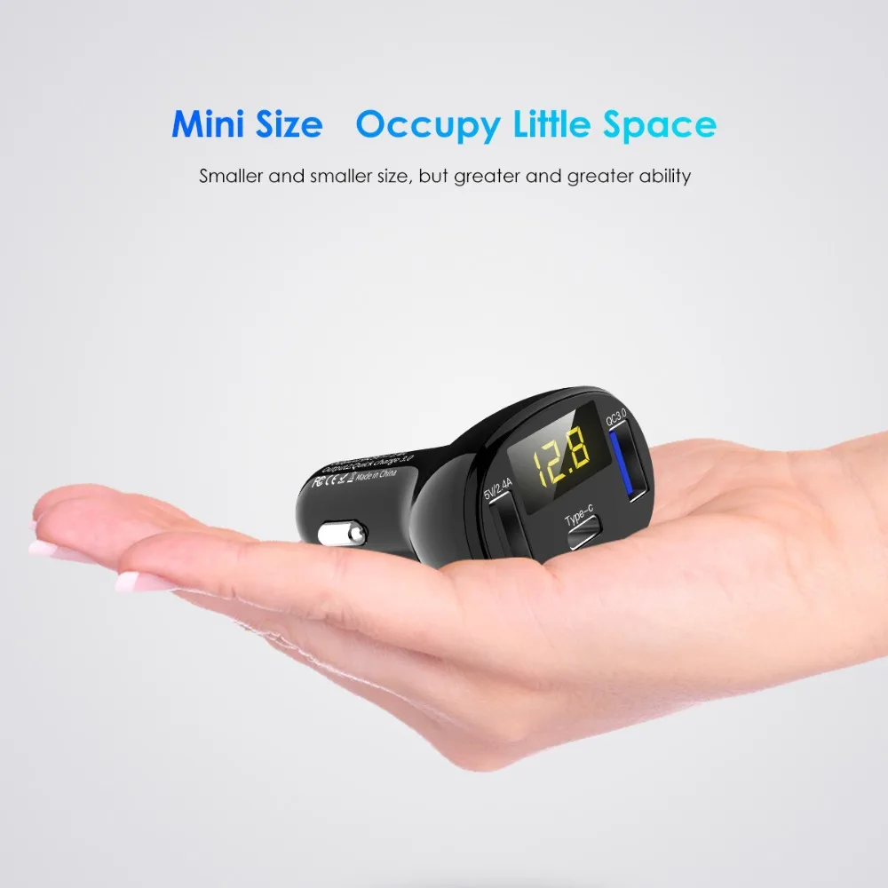 SOONHUA USB و نوع-c 3 منافذ شاحن سيارة QC 3.0 سريع محول الشحن الرقمية LED الجهد عرض السيارة الهاتف المحمول شاحن SOONHUA USB و نوع-c 3 منافذ شاحن سيارة QC 3.0 سريع محول الشحن الرقمية LED الجهد عرض السيارة الهاتف المحمول شاحن