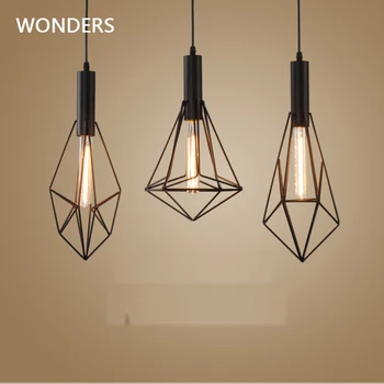

Modern Pendant Light Iron Geometric shape Cage Vintage Led Lamp E27 Industrial Loft Retro Dining Room Restaurant Bar Counter