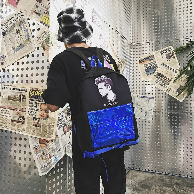 Menghuo Patchwork Women Backpack Laser Holographic Bag Mochila Feminino Silver Multicolor School Bags Leather Daypack Olografico (21)