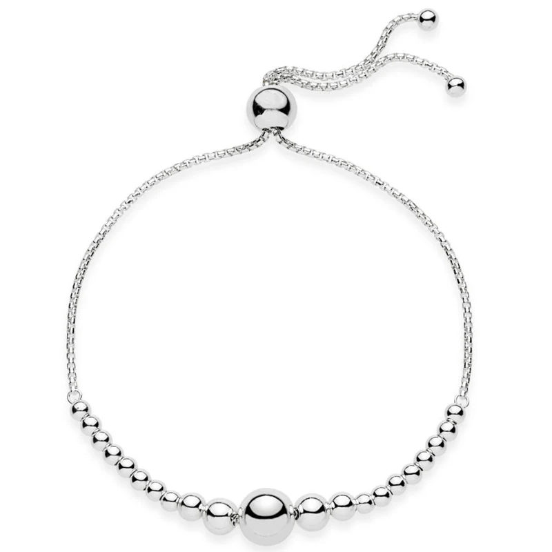 

New 925 Sterling Silver Bracelet String Of Beads Sliding Adjust Bracelet Bangle Fit Bead Charm Diy Pandora Jewelry