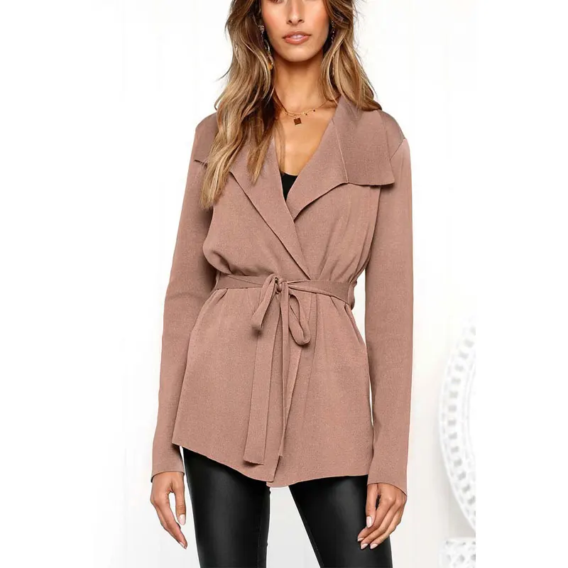 Venlilulu Cardigans Winter Knitted Sweater Women Warm Long Coat Lace Up Open Stitch Sweaters Female Tops Turn Down Collar |