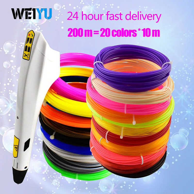 

100% Original WEIYU 3 D Pens 3D Printing Pen with 10 Color 20colors 100/200 m PLA/ABS Filament for kid gift Birthday Gift 3d Pen
