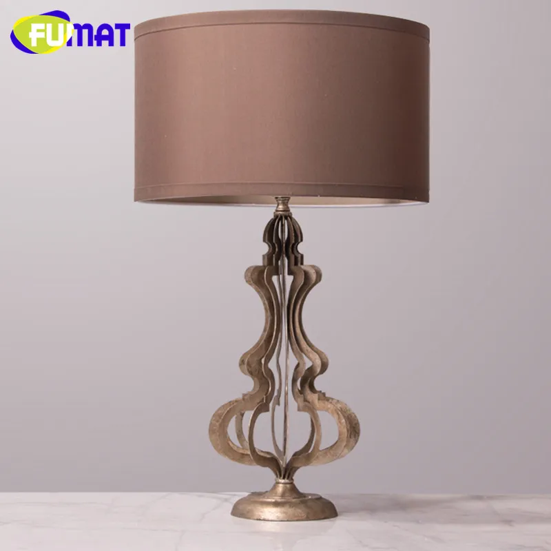 

American Table Lamp Vintage Geometric Metal Iron Table Lamp For Living Room Bedside Table Light with Cloth Shade