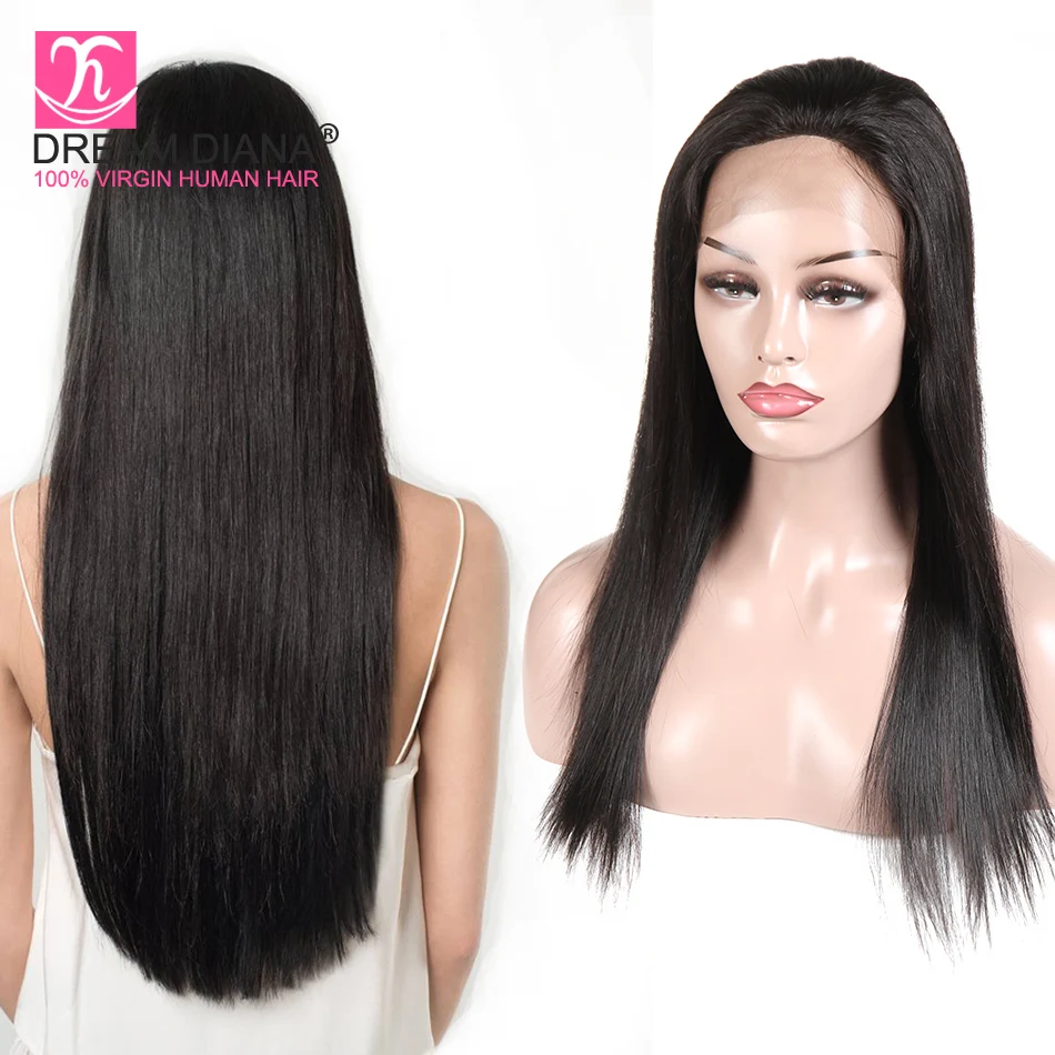 DreamDiana Burmes Hair Full Lace Wigs Remy Straight Hair Full Lace Glueless Wig Black 100% Pre Plucked Full Lace Human Hair Wigs