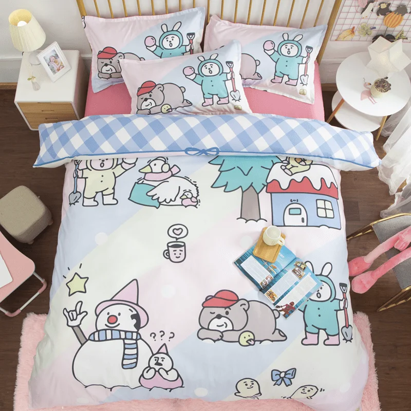 Us 40 87 33 Off Cute Snowman Kids Bedding Set Tree Duvet Cover Colorful Girly Queen Bedspreads Cartoon Bed Set Bear Children Quilt Cover Sets In