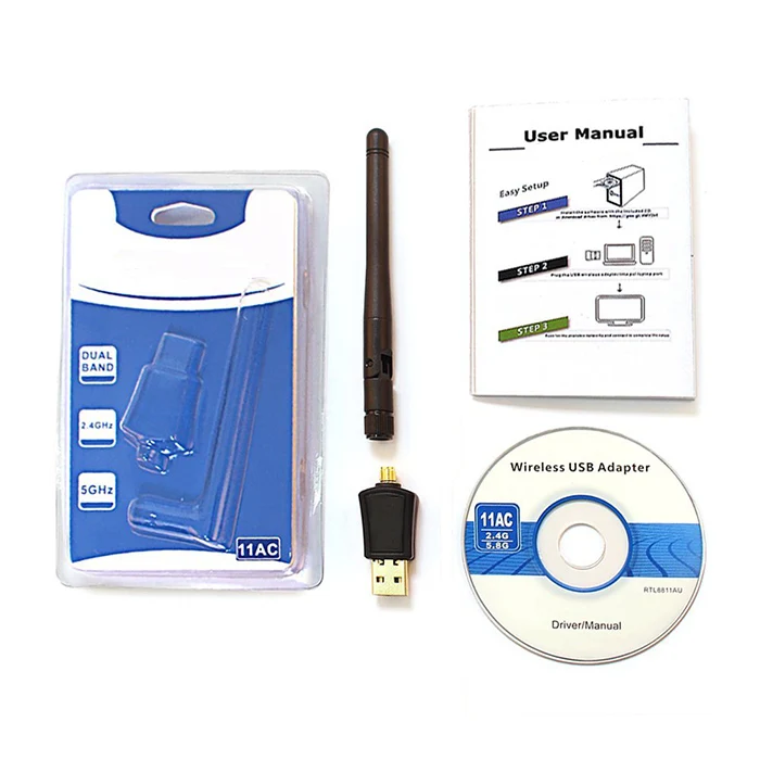 802.11B/G/N/AC Dual Band 600Mbps RTL8811CU Wireless USB WiFi Adapter dongle with 2.4G&5.8G External Wifi Antenna for Android
