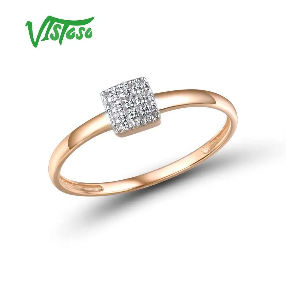 VISTOSO Pure 14K 585 розовое Белое золото сверкающий бриллиант тонкое квадратное кольцо для женщин юбилейное обручальное модное ювелирное изделие