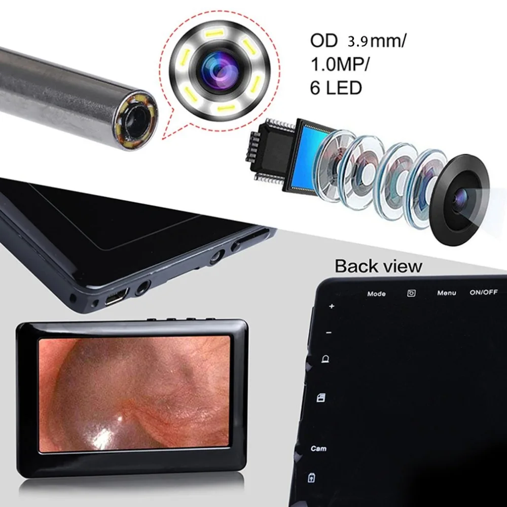 Многофункциональный ушной очиститель эндоскоп 3,9 мм объектив Инспекционная камера 4,3 дюймов цветной ЖК-экран Портативный эндоскоп чистые инструменты