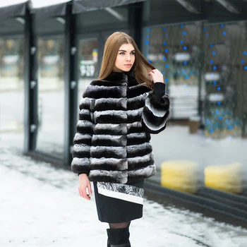 

2019 Real Fur Coat Thick Warm Womens Rex Rabbit Jacket Winter Whole Skin Russian Female Coats Park With Natural Fur