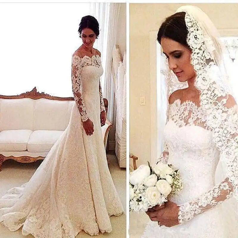 Shj436 Robe De Mariee Encaje Vintage Vestidos De Novia De Manga Larga Una Linea Vestidos De Novia Elegante Vestido De Novia Aliexpress