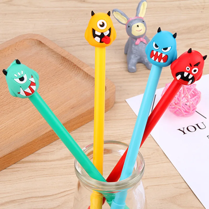 100 Pcs Cute Monster Neutral Pen Cartoon Monster Black Water Pen Signature Pen Stationery Kawaii School Supplies Pen