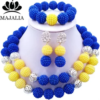 

Majalia Fashion Royal blue and Yellow Lady Nigerian Wedding African Jewelry Set Plastic Beads Bride Jewelry Sets 2QW054