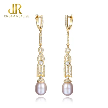 

DR 925 Sterling Silver Long Clip Earrings for Women Fine Ear Jewelry Natural Freshwater Pearl Female Bohemia Bijoux Accessories
