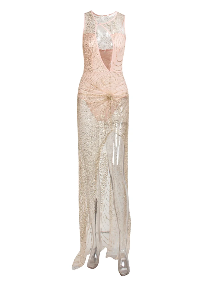 LOVE& LEMONADE сексуальное Макси-платье из розового золота с наклеенными блестками LM90062