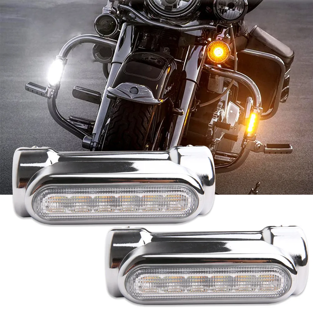 Motorcycle Highway Bar Switchback Turn Signal Light White Amber LED For Victory Harley Road King Street Glide Softail Fat Boy Motorcycle Highway Bar Switchback Turn Signal Light White Amber LED For Victory Harley Road King Street Glide Softail Fat Boy